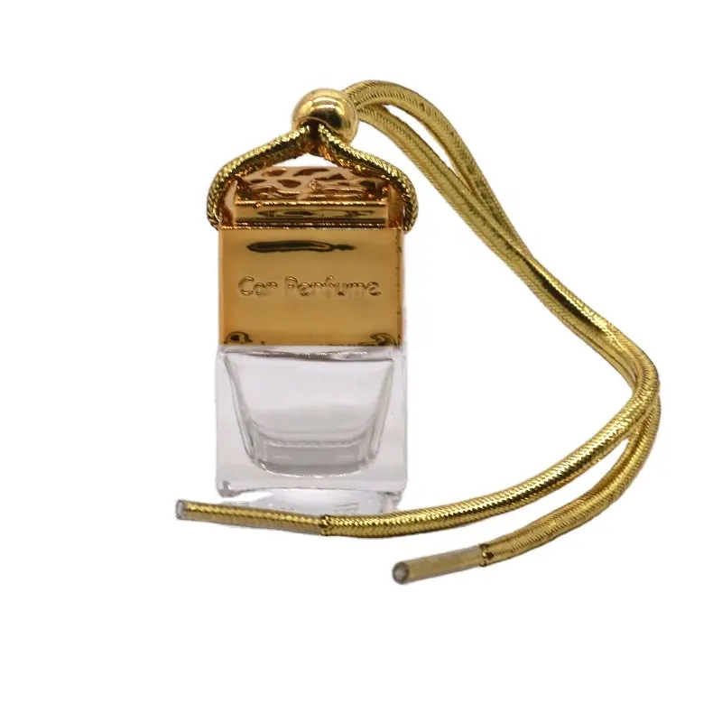 Bouteille en verre de parfum vide pour voiture, 12 ml, avec bouchon doré, cordon suspendu