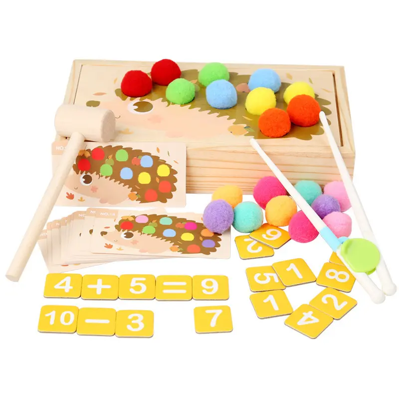 COMMIKI Educational Math Toys Montessori Math Beads Counting Toy Hedgehog Tapping Toy Clip Beads Game Matching Color Games