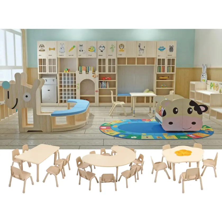 Verkauf Primäre Klassenzimmer Center Set Kid Moderne Holz Kind Pre Schule Günstige Holz Kindergarten Vorschul Kindergarten Kindertages Möbel