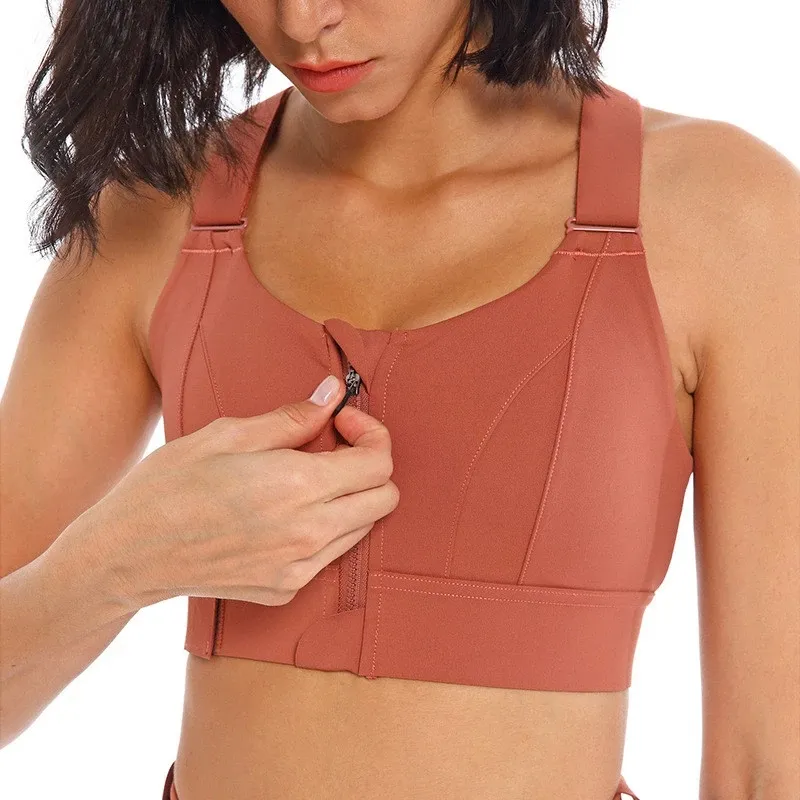 Women Tights Crop Top Yoga Vest Front Zipper Comfort Fitness Yoga Sexy Adjustable Plus Size Bra big Cup