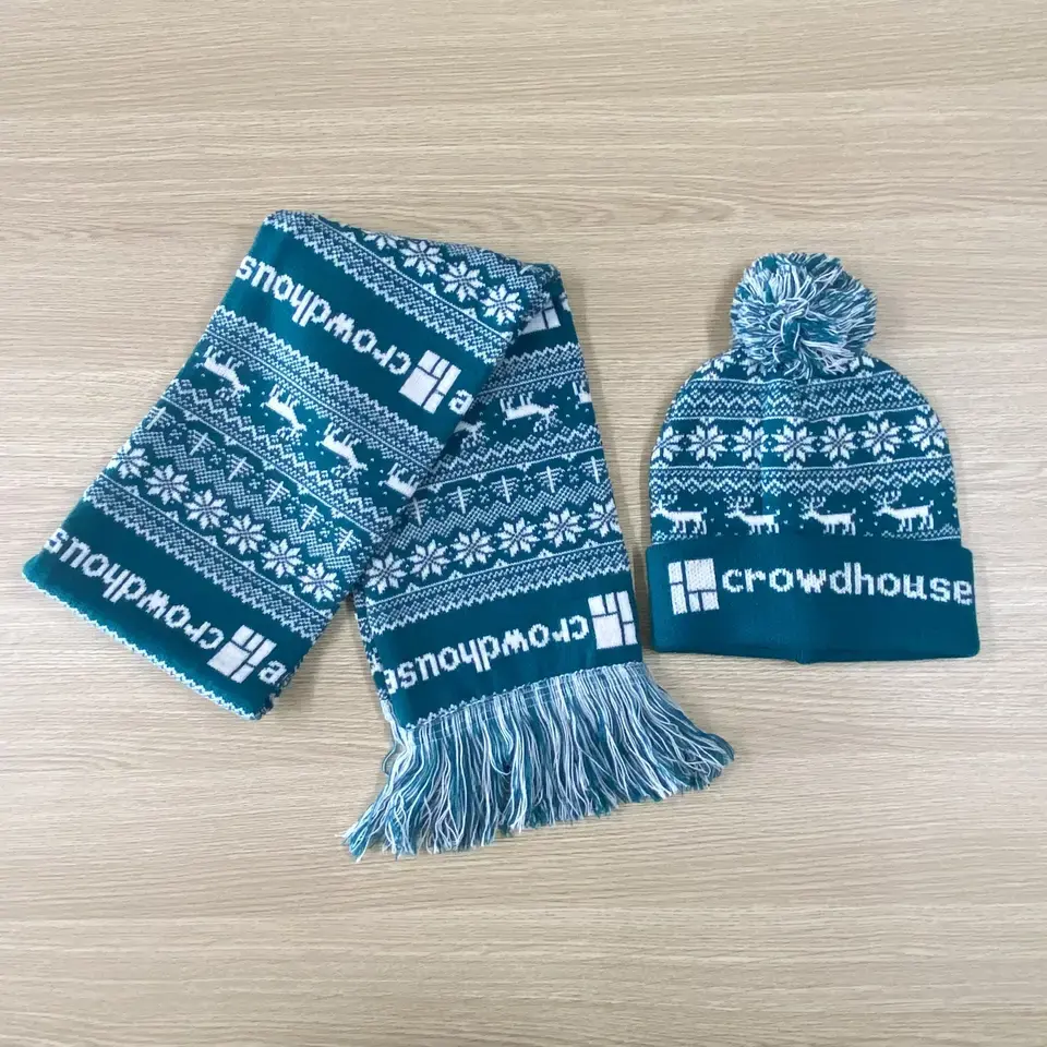 Ensemble de 2 pièces en Polyester recyclé écologique pour les Fans de Football et de l'équipe de Football, écharpe et chapeau tricotés sur mesure en acrylique pour l'hiver