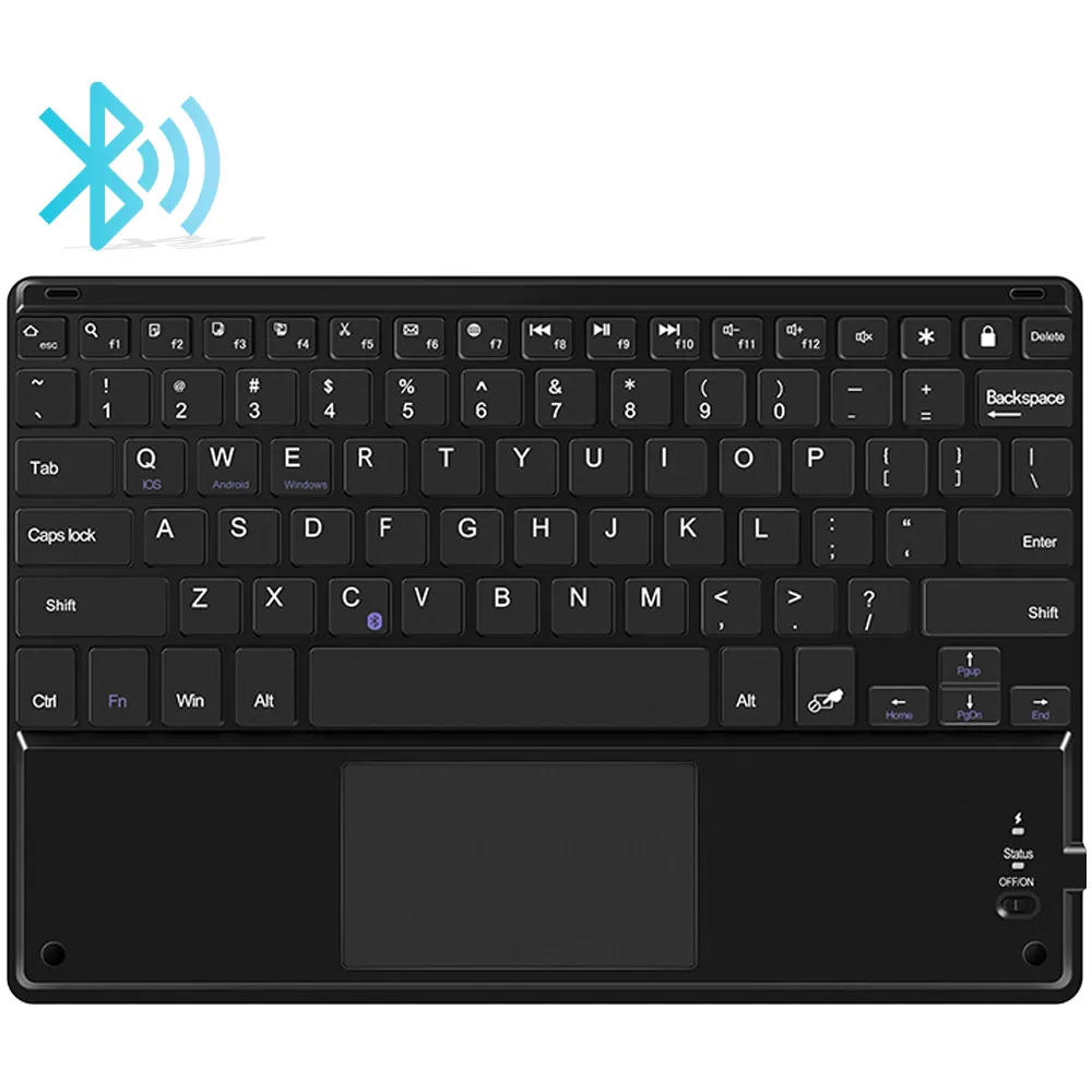 SIBOLAN Keyboard Layar Sentuh Portabel 10 Inci, Keyboard Gaming Gigi Biru Nirkabel Mini Layar Sentuh Digunakan untuk Beberapa Perangkat