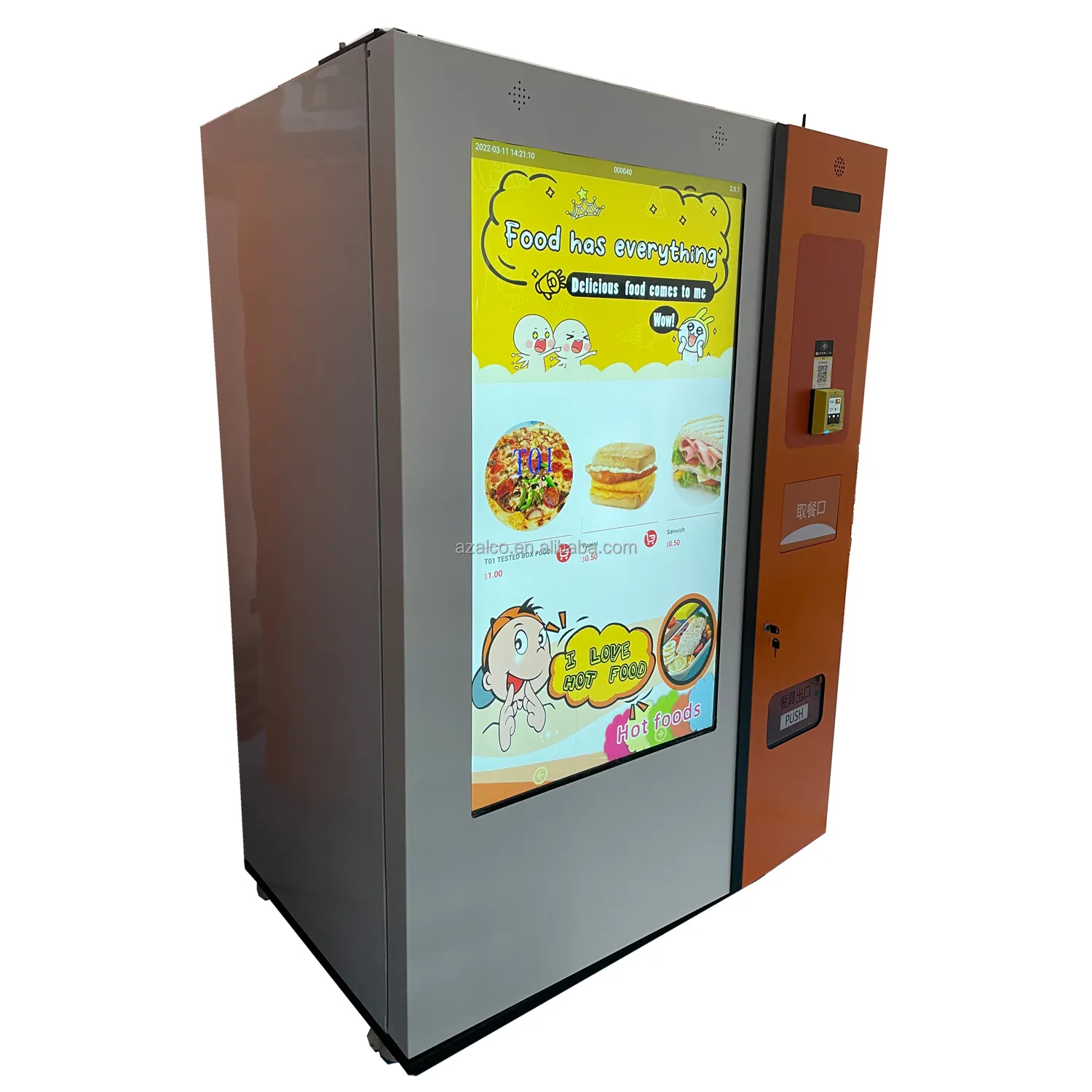 Distributore automatico caldo dell'alimento dell'hamburger del TOUCH SCREEN a 55 pollici con il distributore automatico astuto caldo dell'alimento dell'oem del ODM del sistema del forno a microonde dell'ascensore