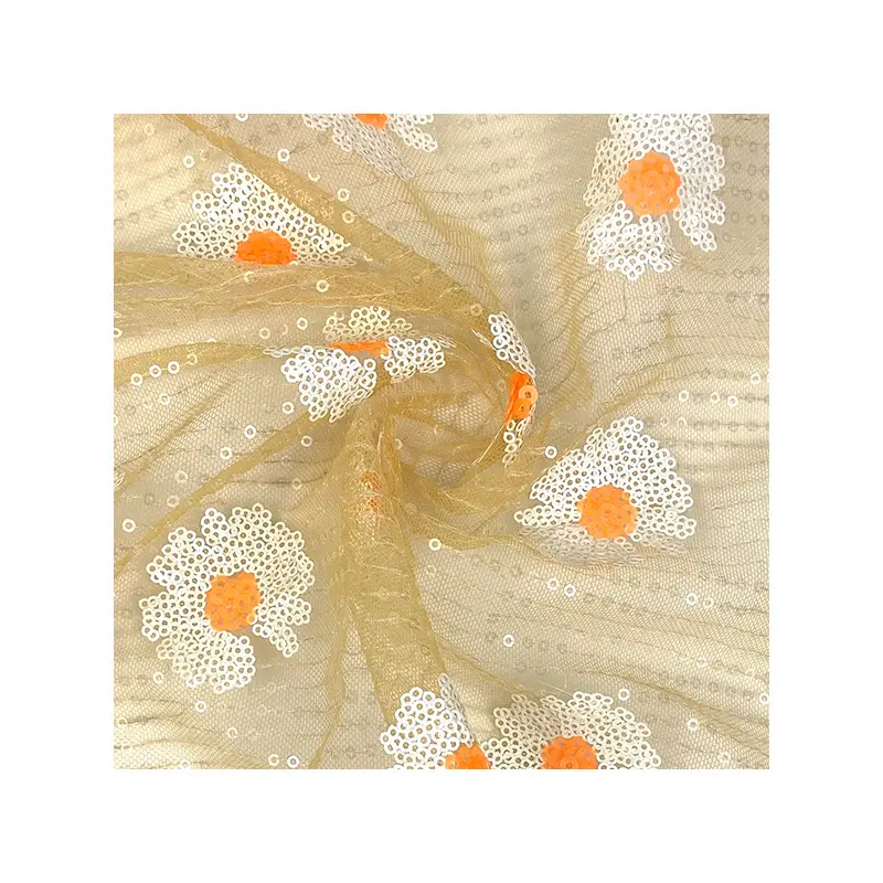 Pabrik Penjualan Langsung Gaun Garmen Tela De Lentejuelas Daisy Bunga Matahari Kecil Daisy Bunga Matahari Bordir Payet Kain Jala