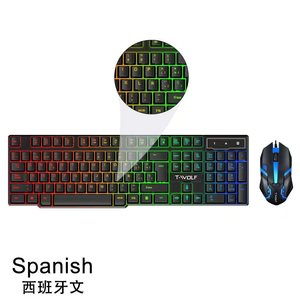 T-WOLFゲーミングキーボード多言語USB中断限定キーボードとマウスセットメカニカルタッチデスクトップラップトップ有線オフィス - Product Image 5