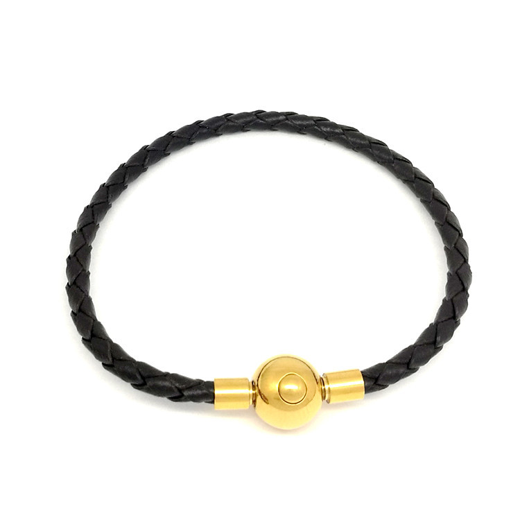 Gold 3mm buckle, black PU leather cord, 17-20cm