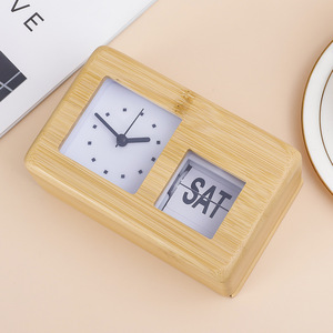 Reloj de giro de página automático con calendario de fecha Flip Desktop Square Bamboo Color Clock para oficina - Product Image 4