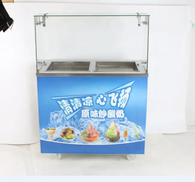 Machine à glace électrique en rouleau frit manuel, appareil à mélanger pour faire de la glace aux fruits, avec du yaourt