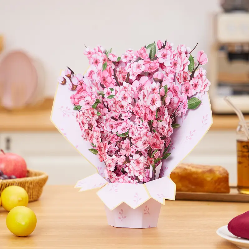 Biglietto di auguri 3D in fiore di ciliegio del vento biglietto di auguri tridimensionale per festa della mamma esplosione