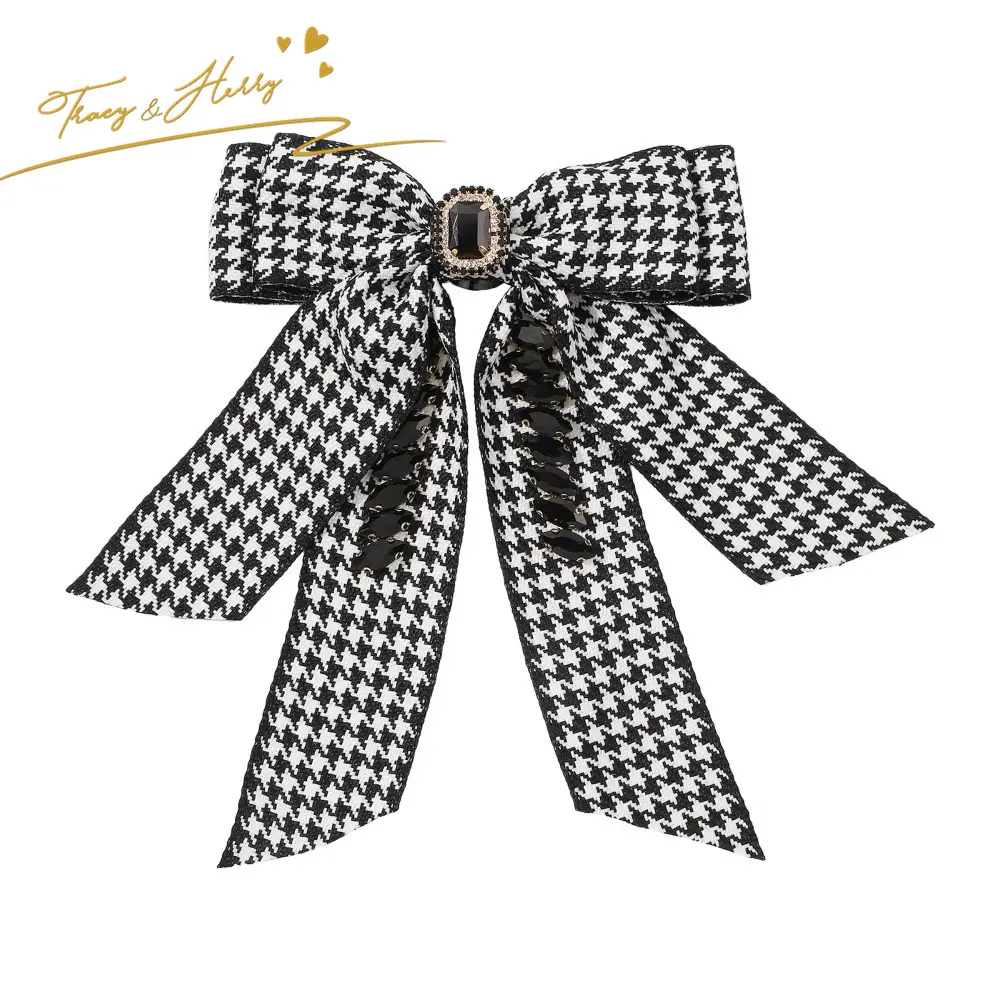 Tracy & Herry Fabric Big Crystal Bow Brooches for Women Wedding Dress Shirt Brooch Pin Handmade Accessories Good Gift