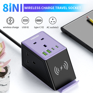 VINISEM Tischs teckdose Steckdosen leiste mit mehreren Steckdosen 3 Steckdosen 2 USB-und 2 multifunktion ale kabellose Ladestation Typ C. - Product Image 2