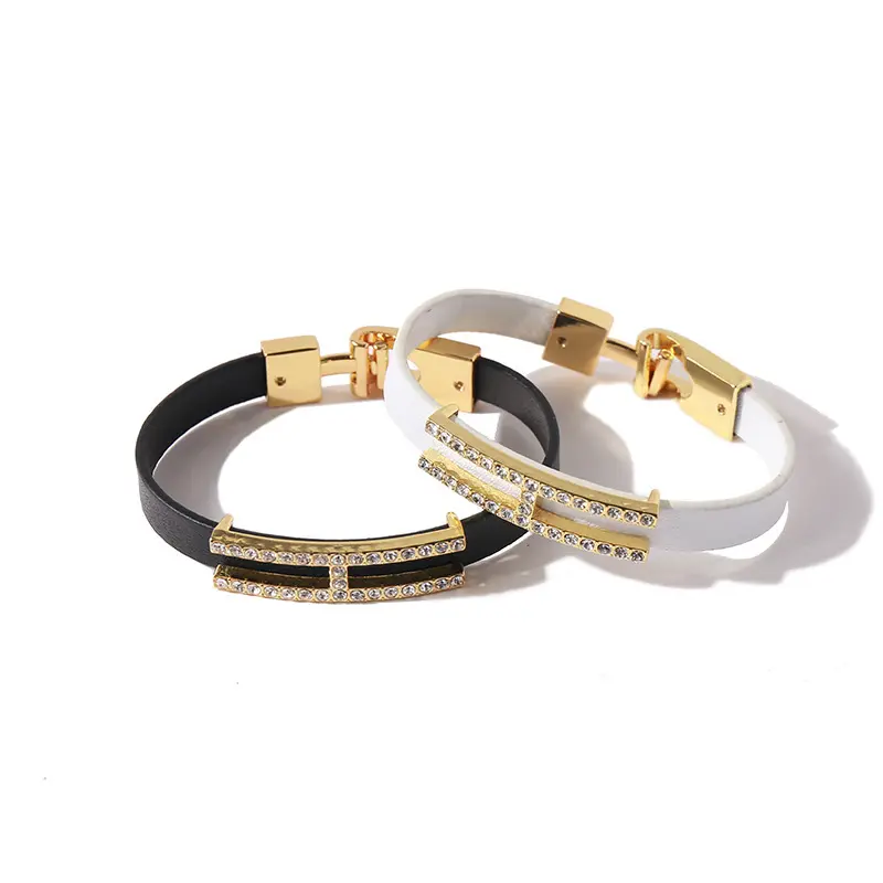 Модные ювелирные изделия в стиле панк, браслеты, H-образные браслеты с бриллиантами из сплава и искусственной кожи для женщин