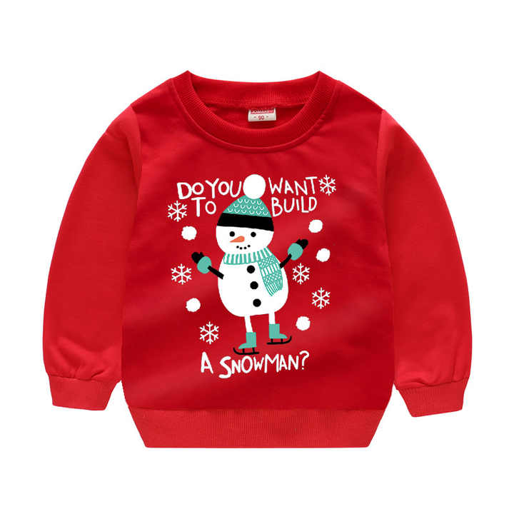 Toptan çocuk giysileri rahat erkek ve kız pamuk tişörtü uzun kollu noel çocuklar kazak baskı güzel Unisex