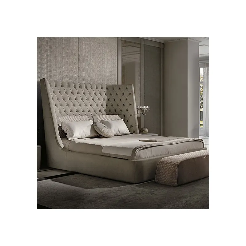 Итальянская Высококачественная мебель на заказ с пуговицами, современная свадебная кровать, вилла, мастер, двуспальная кровать, роскошная кровать из натуральной кожи