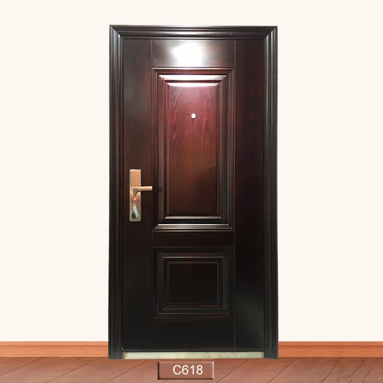 لون الخشب الانتهاء من أقوى الحديد أبواب أمان التركية تصميم مدخل باب معدني للتأمين