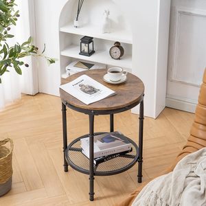 Wood Round <strong>End</strong> <strong>Table</strong>, 20&quot; Vintage BrownSofa Side Small Circle <strong>Table</strong> Rustic Farmhouse Wooden <strong>End</strong> <strong>Table</strong> With Metal Mesh - Product Image 1