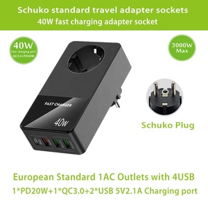 新设计的欧洲旅行适配器插座便携式插座，带带PD20W + QC3.0充电端口的USB快速充电电源条 - Product Image 2