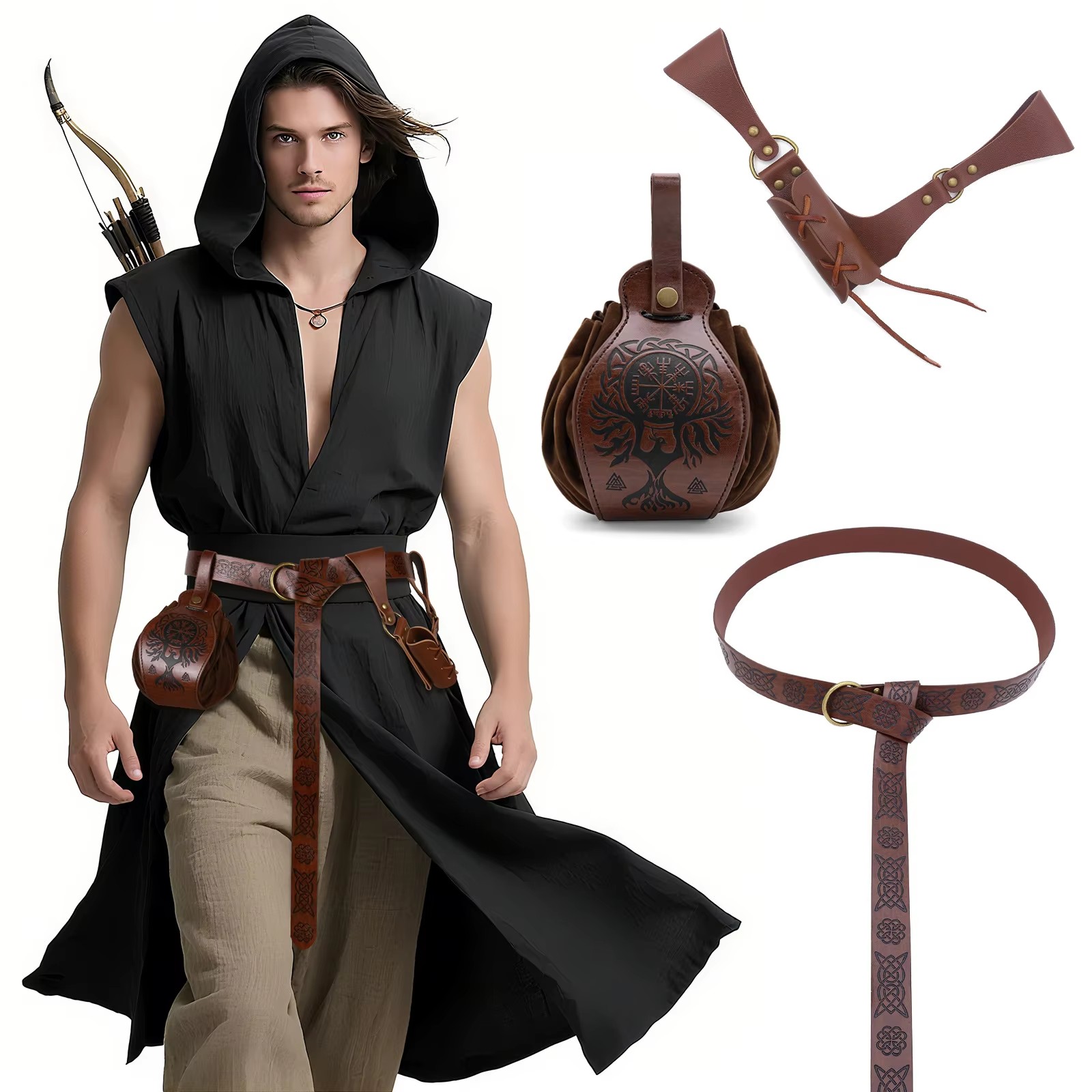 Ensemble 3 pièces en cuir marron