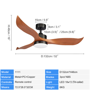 C006 AC/DC ABS bıçak 52 inç 3 bıçak ev için uzaktan kumanda ile ışık ile Led tavan vantilatörü - Product Image 2