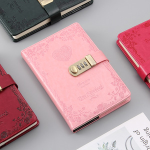 Custom Debossed Logo Pink Black <strong>Notebook</strong> With <strong>Code</strong> Lock Secret Diary Daily Planner Gratitude Journal <strong>Notebook</strong> PU Leather
