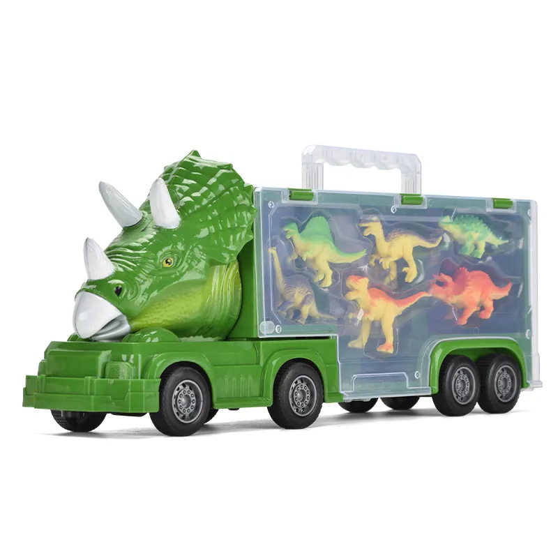 Camion de construction pour enfants, jouet camion de transport monstre à friction avec 6 pièces jouets dinosaures