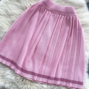 ハイウエストプリーツスカートストライプニットマッチドレス付きブラウス女性2ピース服