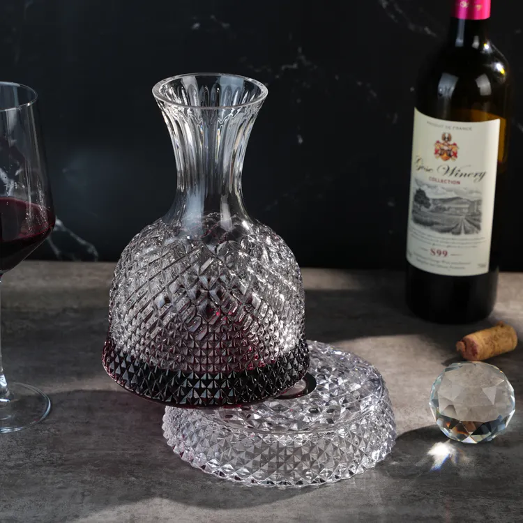 घूर्णन पेटेंट डिज़ाइन डिकैन्टर ग्लास क्रिस्टल डिकैन्टर वाइन वाइन ग्लास के साथ स्टॉपर के साथ वाइन डिकैन्टर