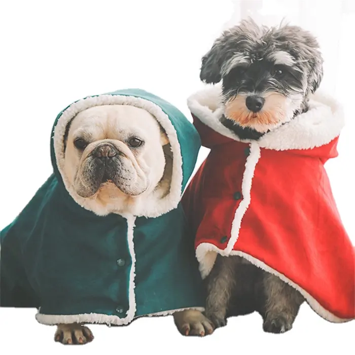 Custom Luxury Christmas Pet Clothes Winter Fleece Hoodie Jacket Dog Coat Dog Hooded Raincoat Dog Cape Clothes