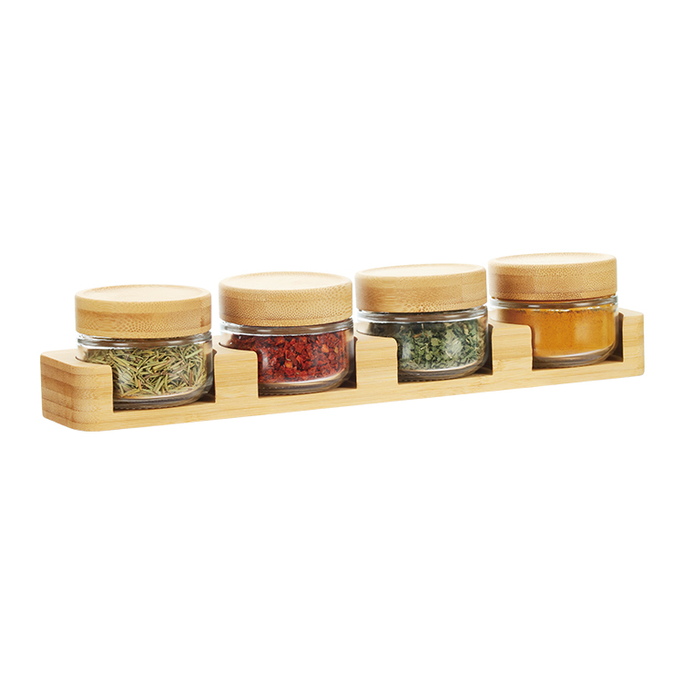 Set da 4 vasetti da 85 ml e supporto in bambù