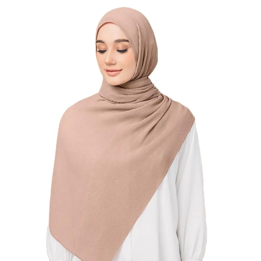 Mini hijab tuding en mousseline plissé personnalisé, foulard musulman pour femme, soignée et petits plis