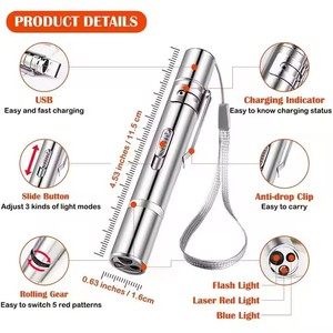 Puntatore Laser ricaricabile 7-in-1 USB con torcia Multi-pattern commutabile per giocare a gatto e rilevatore di banconote con luce viola - Product Image 3