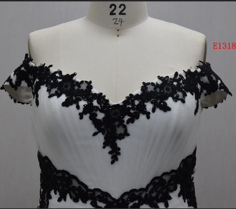 black A line lace up back custom sleeveless V Neck off shoulder backless beading Lace applique Bridal Gown wedding dress