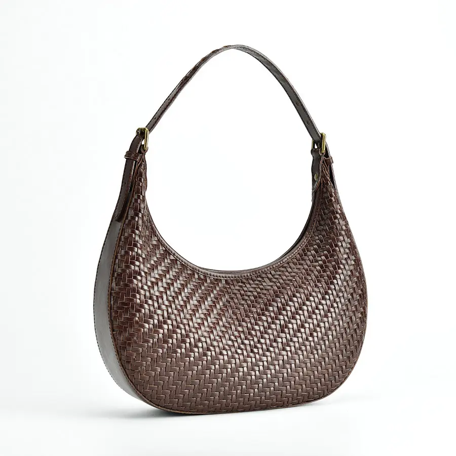 Hochwertige Leder Damen Einkaufstasche Rindsleder Mode halbrunde hand gefertigte gewebte Achsel Tasche Handtasche für Frauen