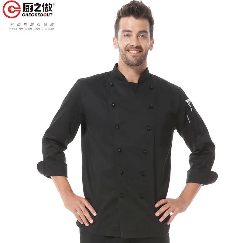 CHECKEDOUT Moden manga larga restaurante y bar uniformes abrigo de cocina Uniformes chef usa chaqueta para hotel y restaurantes