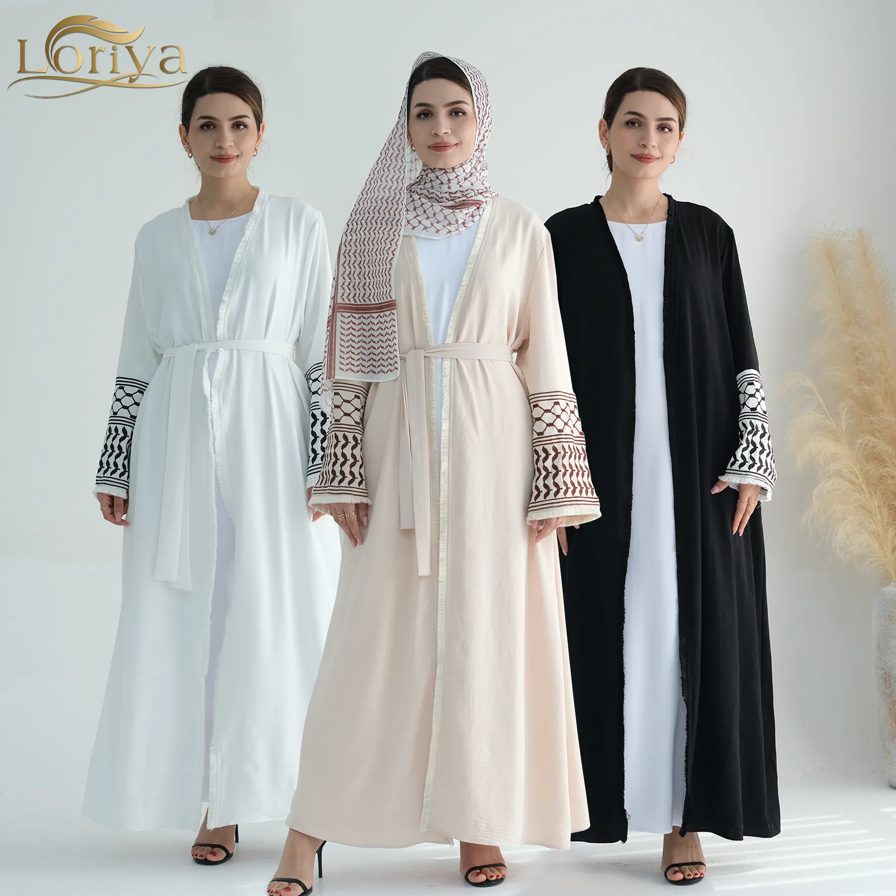 2024 ropa islámica Jazz bordado musulmán Palestina Kefiyyeh Abaya Ramadán borla Dubai Abaya mujeres musulmán vestido tendencia Abaya