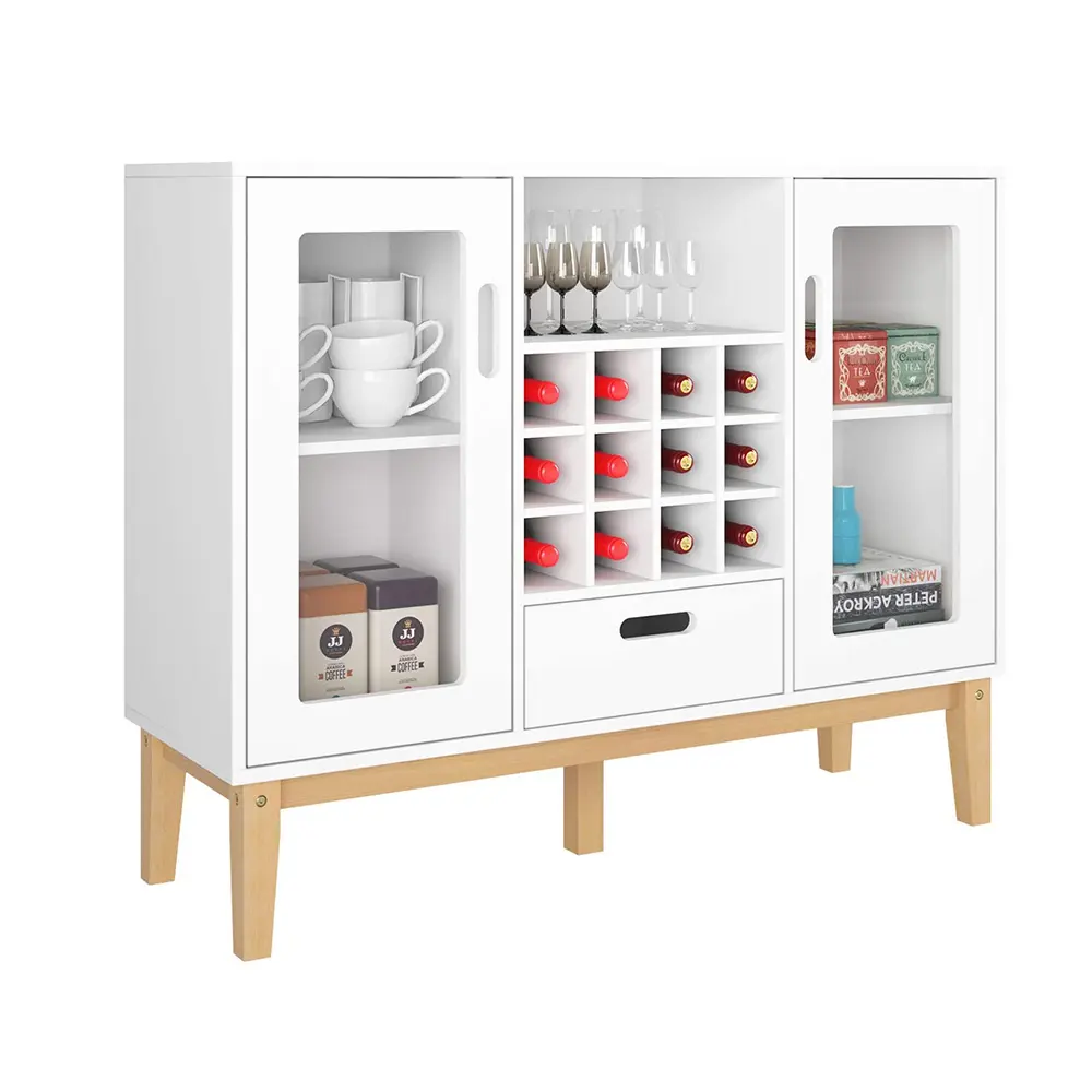 Lujo moderno de gran capacidad comedor madera cocina almacenamiento aparador Buffet gabinete muebles con 2 puertas y estantes de vino