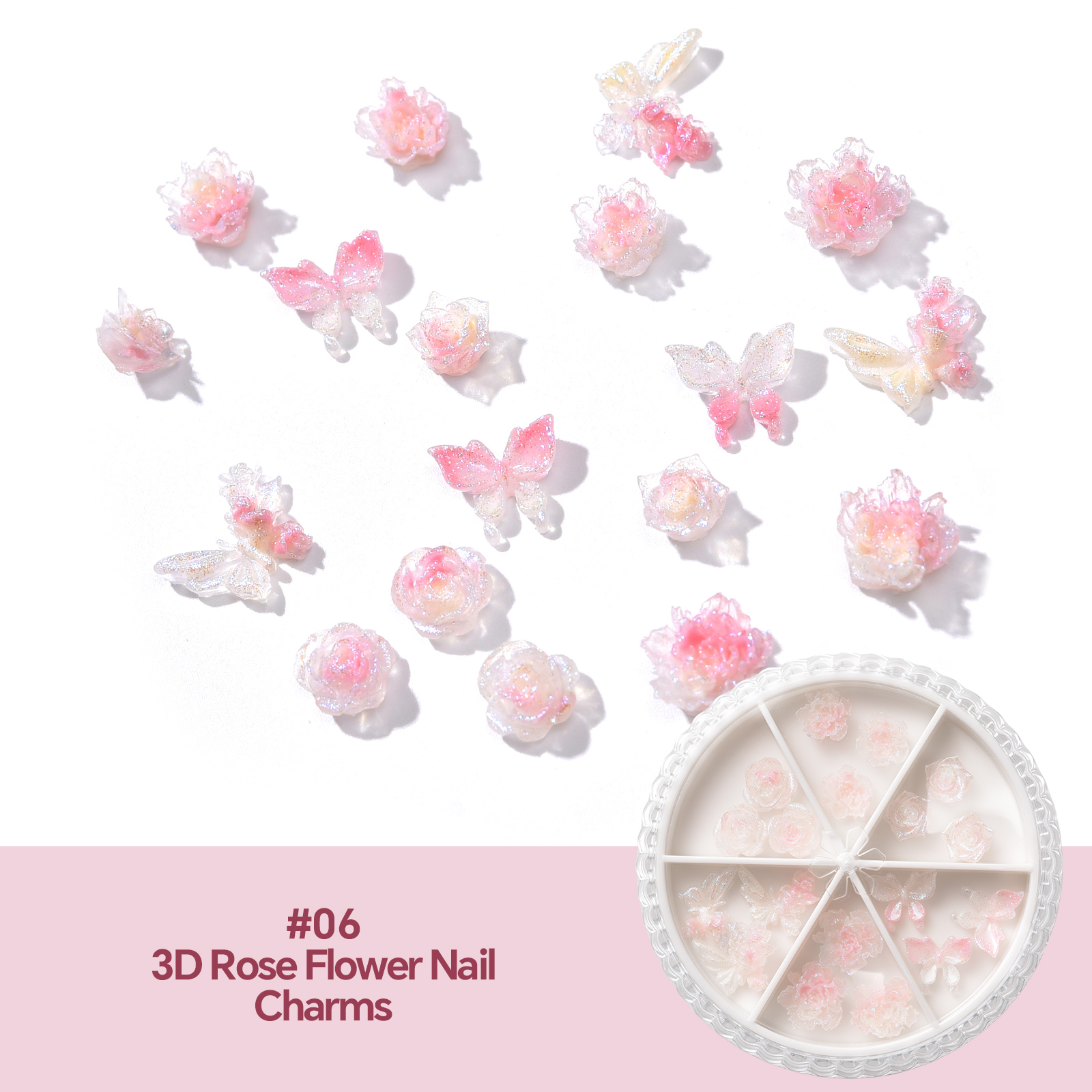 #06 3D Rose Flower Nail Charms