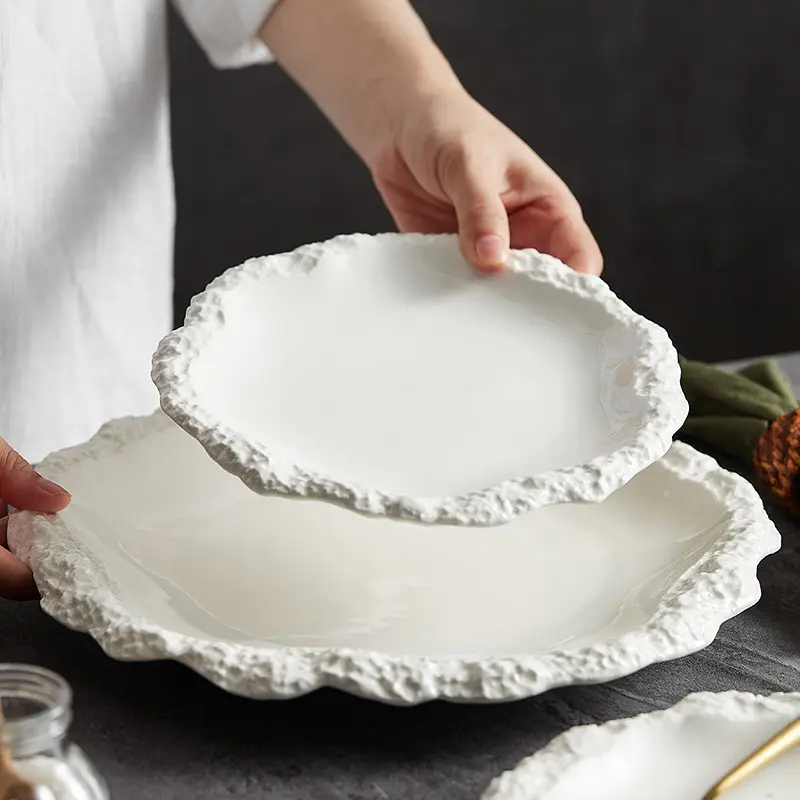 L'ultimo stile eleganza stoviglie in ceramica Hotel usa durevole porcellana bianca ristorante piatto moderno piatto di grano in pietra
