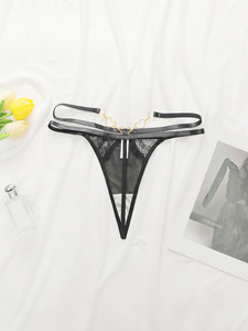 ODM Beautiful Embroidered <strong>Elastic</strong> Sexy Panties Thin Strap Hollow-out With Chain Transparent Woman's Thong T-back G-<strong>string</strong> Panty - Product Image 5