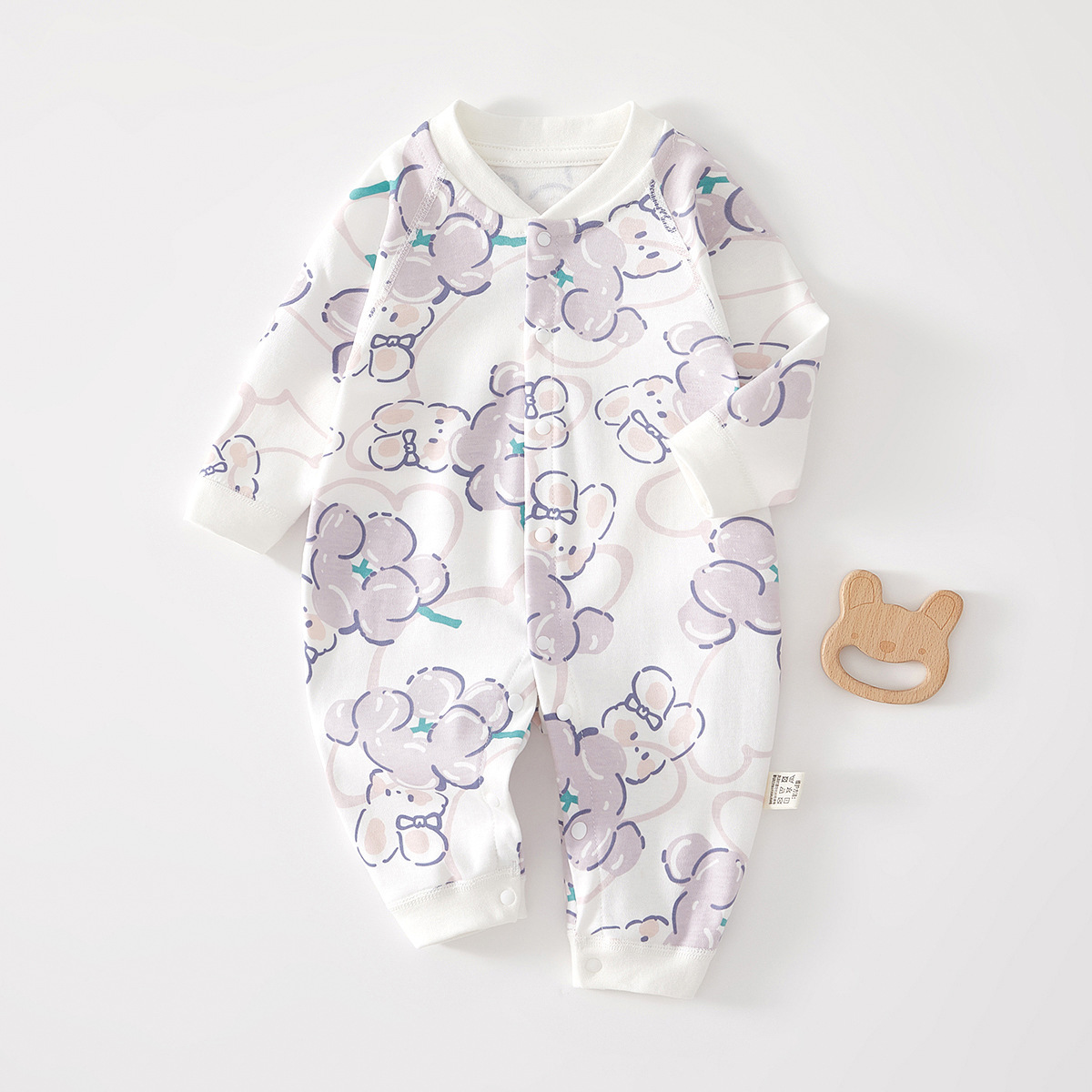 spring autumn jumpsuit with printed purple grapes