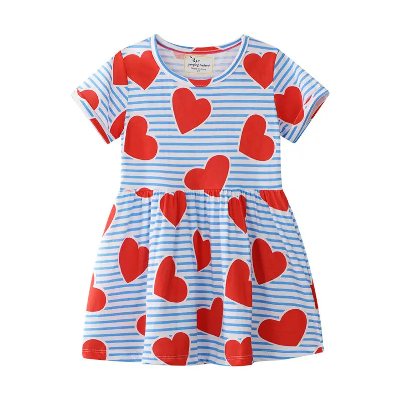 little girls heart printed dresses fancy items 100%cotton frocks striped girls plain frock dresses