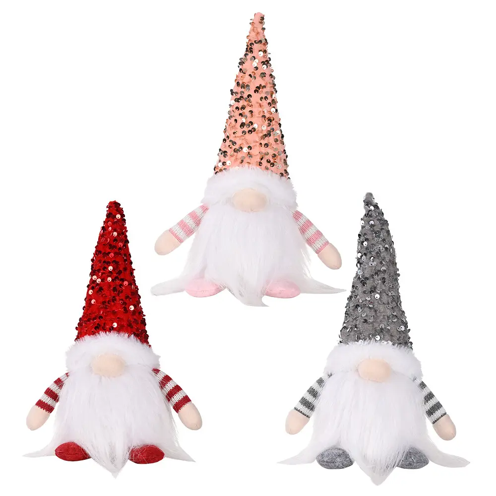 2023 nouveau Design Adorable lumière LED noël Sequin Gnome ornements Navidad poupée sans visage Table de noël décoration de noël