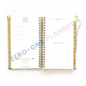 Özel baskı keten mermi bağlı altın spiral bobin ciltli defter mini taşınabilir kompakt günlük haftalık saatlik planlayıcısı dergisi - Product Image 4
