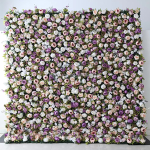 SW結婚式の装飾豪華な人工牡丹の花の壁の背景8フィートx8フィートのジッパーの壁の花手作りのロールアップ生地の花の壁