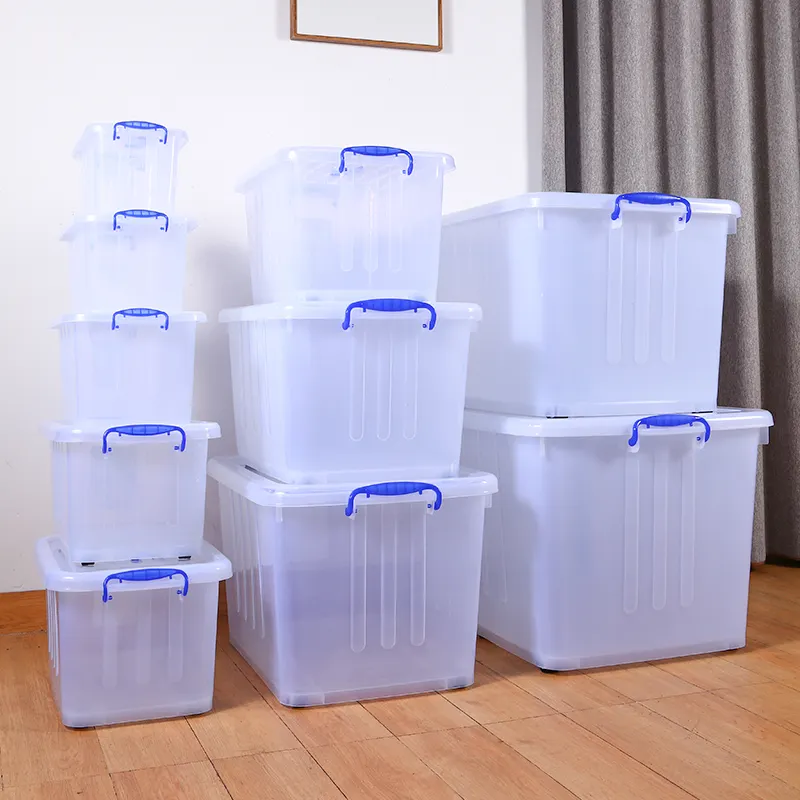 Stapelbare Aufbewahrung sbox aus Kunststoff zum Organisieren von Vorrats behältern mit haltbarem Deckel