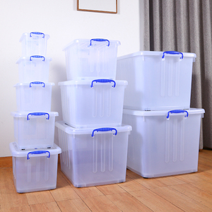 Stackable פלסטיק אחסון תיבת Tote ארגון מיכל אחסון פחי עם עמיד מכסה - Product Image 1