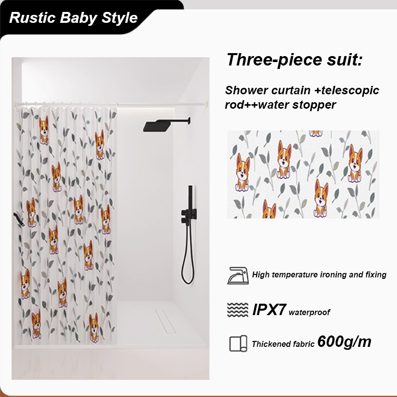 Rustic babay-shower curtain+Telescopic rod-water retaining bar