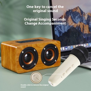 H3 de madera para Bluetooth, micrófono dual inalámbrico, altavoz de Karaoke, salida de 5W, interfaz de tarjeta de disco U RGB para Audio de ordenador doméstico - Product Image 3