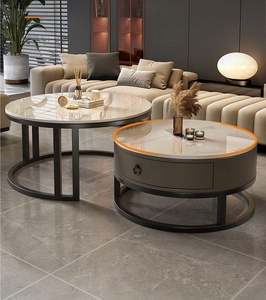Round <strong>Nesting</strong> Coffee <strong>Table</strong> Set with Drawer Cocktail <strong>Table</strong> with Metal Frame <strong>End</strong> <strong>Table</strong> for Living Room Bedroom Balcony Small Space - Product Image 3