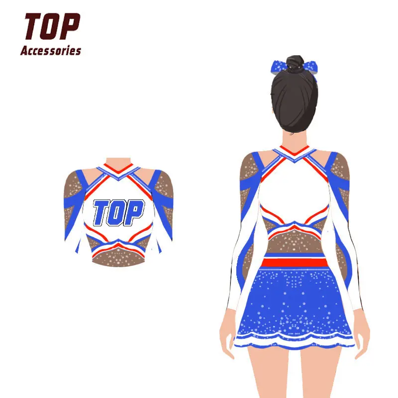 Sublimación personalizada Spandex Sparkle Sexy Rhinestone Chino Cheerleading Uniforms Factory